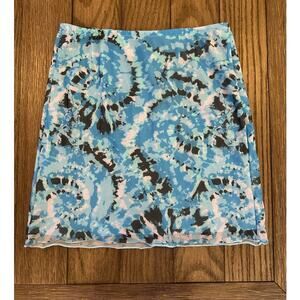 Something New Women's Serena Mesh Blue Black Tye Dye Mini Skirt XS NWT